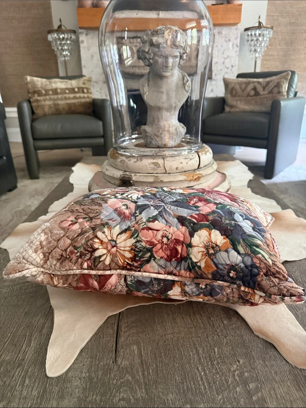 Vintage Floral Quilted Velvet Decorative Pillow - Multi Color